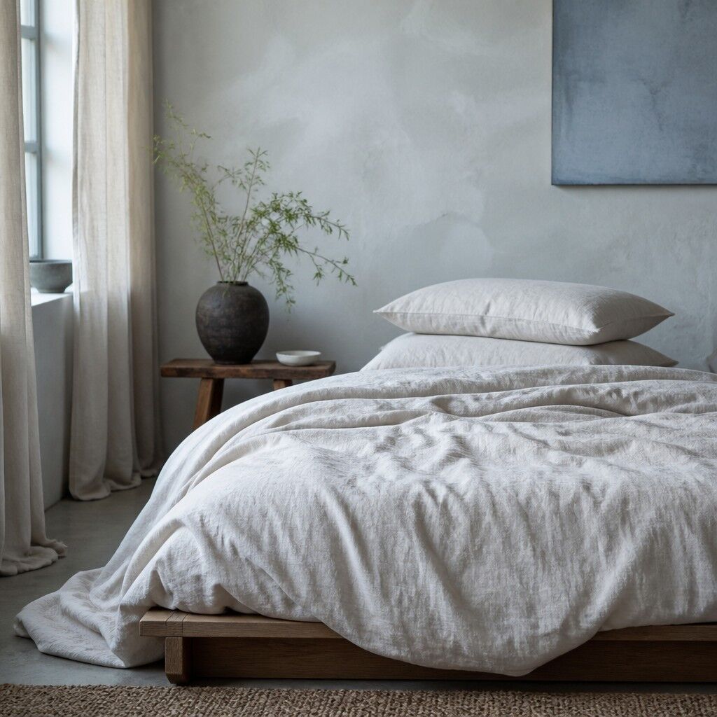 Washed linen duvet set on a made bed
