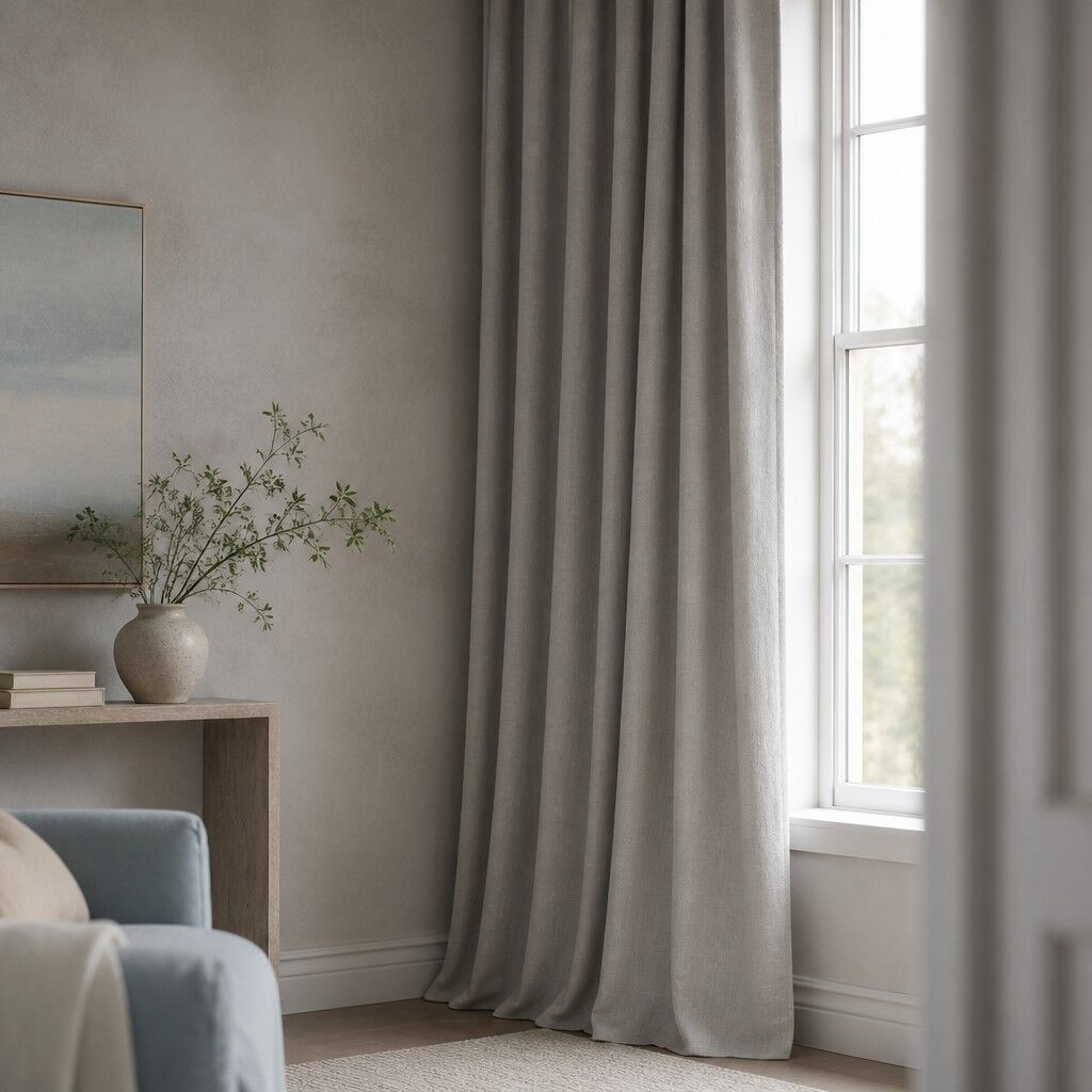 Linen curtain hanging at a tall window
